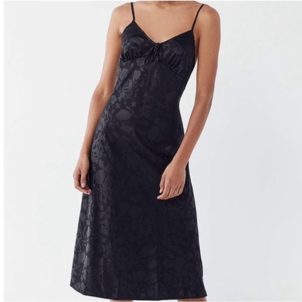 Urban Outfitters Black Floral Satin Midi Dress